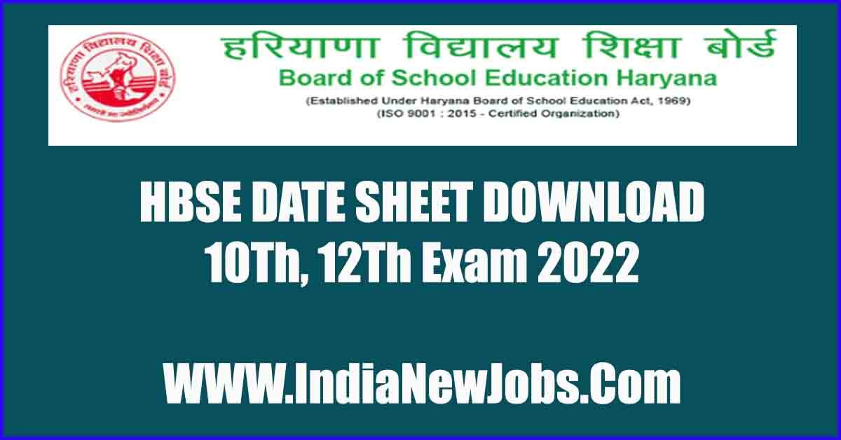 HBSE Date Sheet 2022 Download