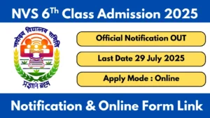 NVS 6Th Class Admission 2025 Notification And Apply Online Form