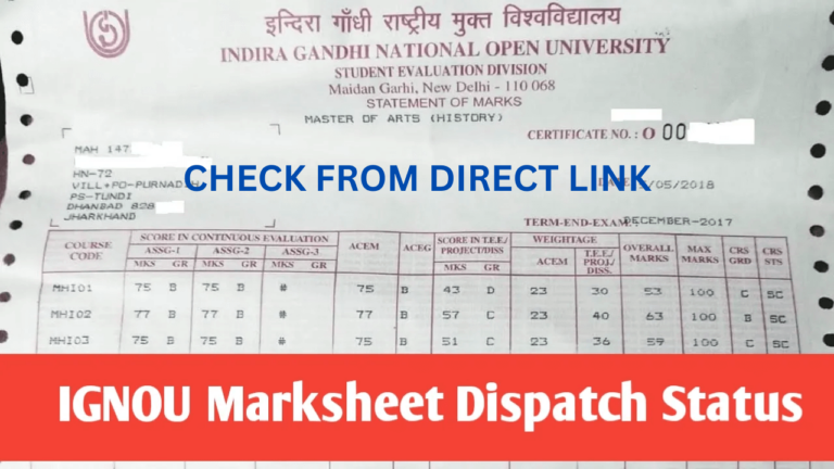 IGNOU Marksheet Dispatch Status with Ease (2024 Guide)
