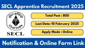 SECL Apprentice Recruitment 2025 [800 Post] Notification and Online Application Form