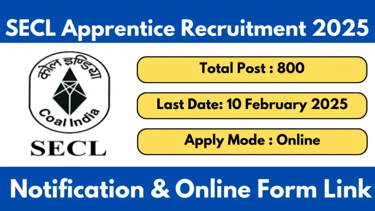 SECL Apprentice Recruitment 2025 [800 Post] Notification and Online Application Form