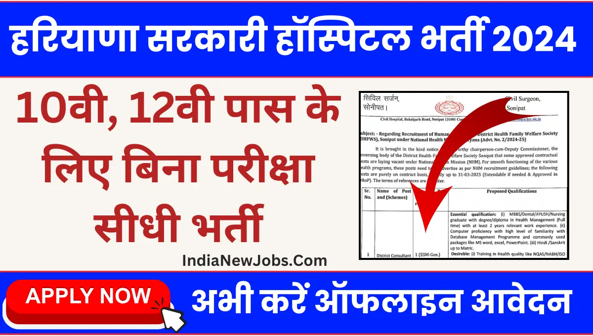 DHFWS Sonipat Recruitment 2024 Notification And Application Form