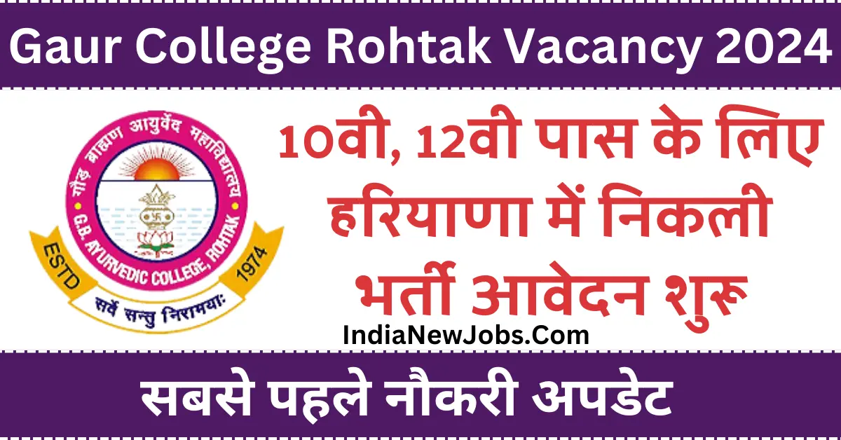 Gaur Brahman College Rohtak Vacancy 2024