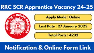 RRC SCR Apprentice Recruitment 2024-25 Notification OUT For 4232 Online Form