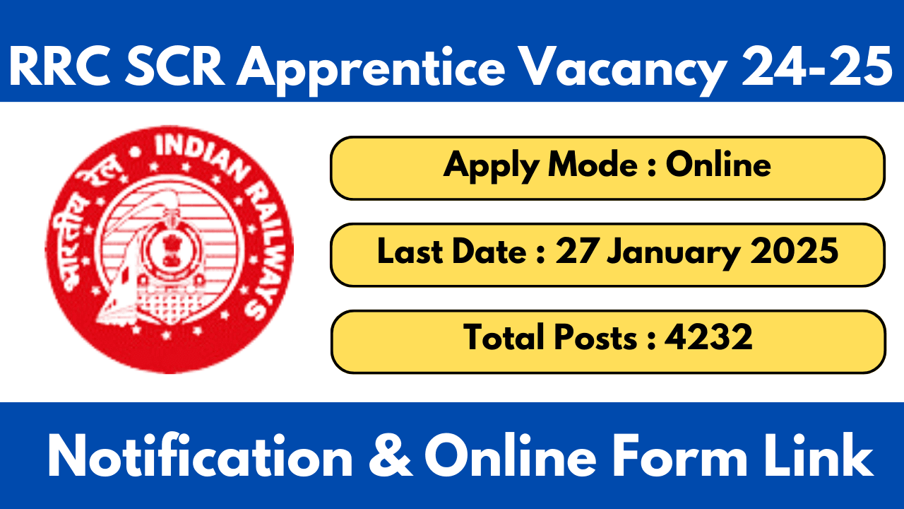RRC SCR Apprentice Recruitment 2024-25 Notification OUT For 4232 Online Form