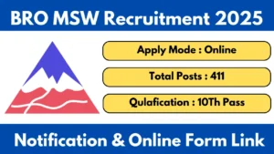 BRO MSW Recruitment 2025 [ 411 Post] Notification and Apply Online Application Form