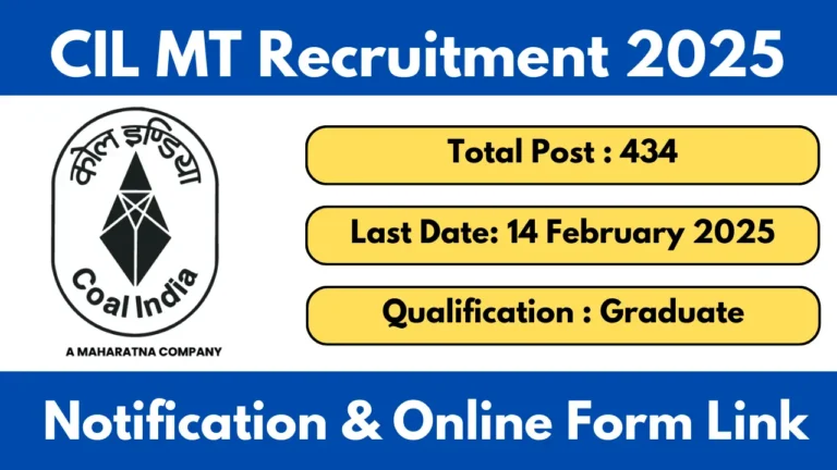 CIL MT Recruitment 2025 Notification OUT for 434 Posts, Apply Online Start