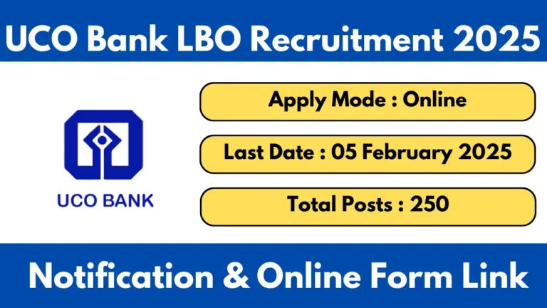 UCO Bank LBO Recruitment 2025 Notification OUT For 250 Psots Apply Online