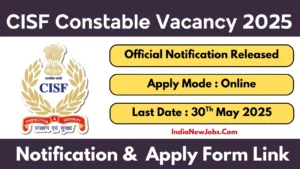 CISF HC Sports Quota Recruitment 2025 Notification OUT Apply Online Form