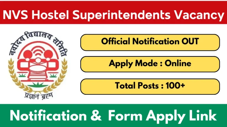 NVS Hostel Superintendents Recruitment 2025 Notification