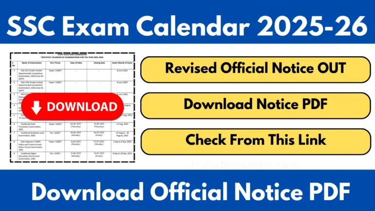 SSC Exam Calendar 2025-26 REVISED