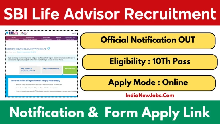 SBI Insurance Advisor Recruitment 2025 Notification And Apply Online Form