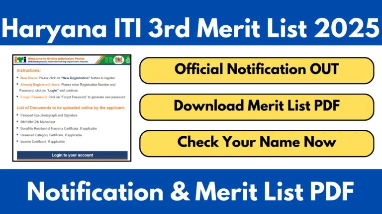 Haryana ITI 3rd Merit List 2025 Check Link