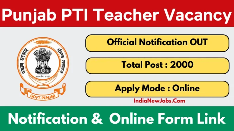 Punjab PTI Vacancy 2025 Notification OUT for 2000 Posts, Apply Online
