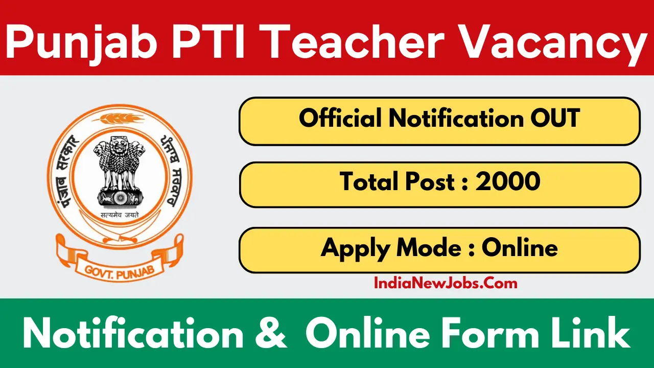 Punjab PTI Vacancy 2025 Notification OUT for 2000 Posts, Apply Online