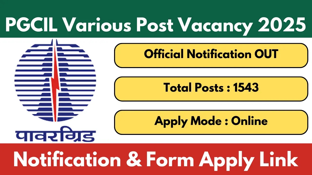 PGCIL Field Engineer and Supervisor Recruitment 2025 [1543 Post] Notification and Online Form