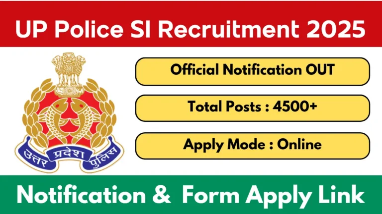 UP Police SI Vacancy 2025 Notification OUT for 4543 Posts, Apply Online Form