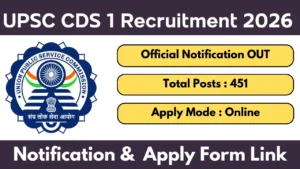UPSC CDS 1 Recruitment 2026 Notification OUT, Apply Online For Combined Defence Services Examination
