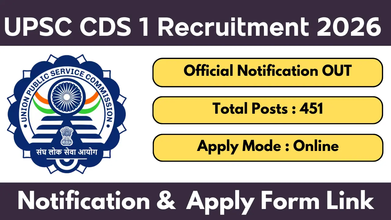 UPSC CDS 1 Recruitment 2026 Notification OUT, Apply Online For Combined Defence Services Examination
