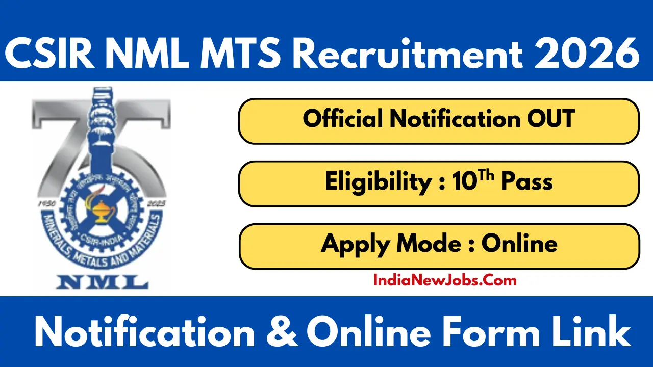 CSIR NML MTS Recruitment 2026 Notification OUT Apply Online 10Th Pass Jobs