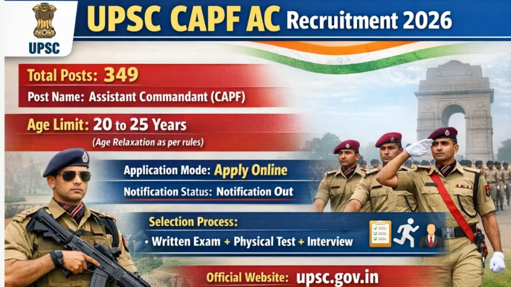UPSC CAPF Assistant Commandant Recruitment 2026: Apply Online for 349 Posts
