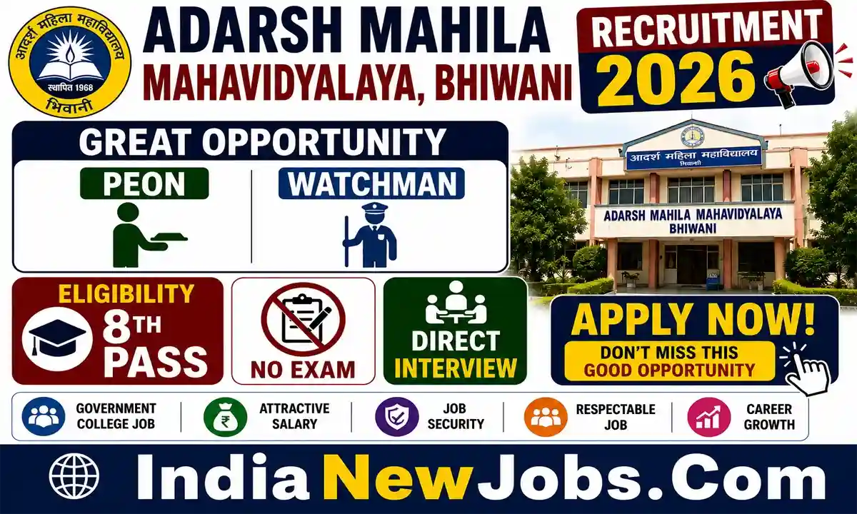 Adarsh Mahila Mahavidyalaya Bhiwani Recruitment 2026 Notification OUT Apply Online