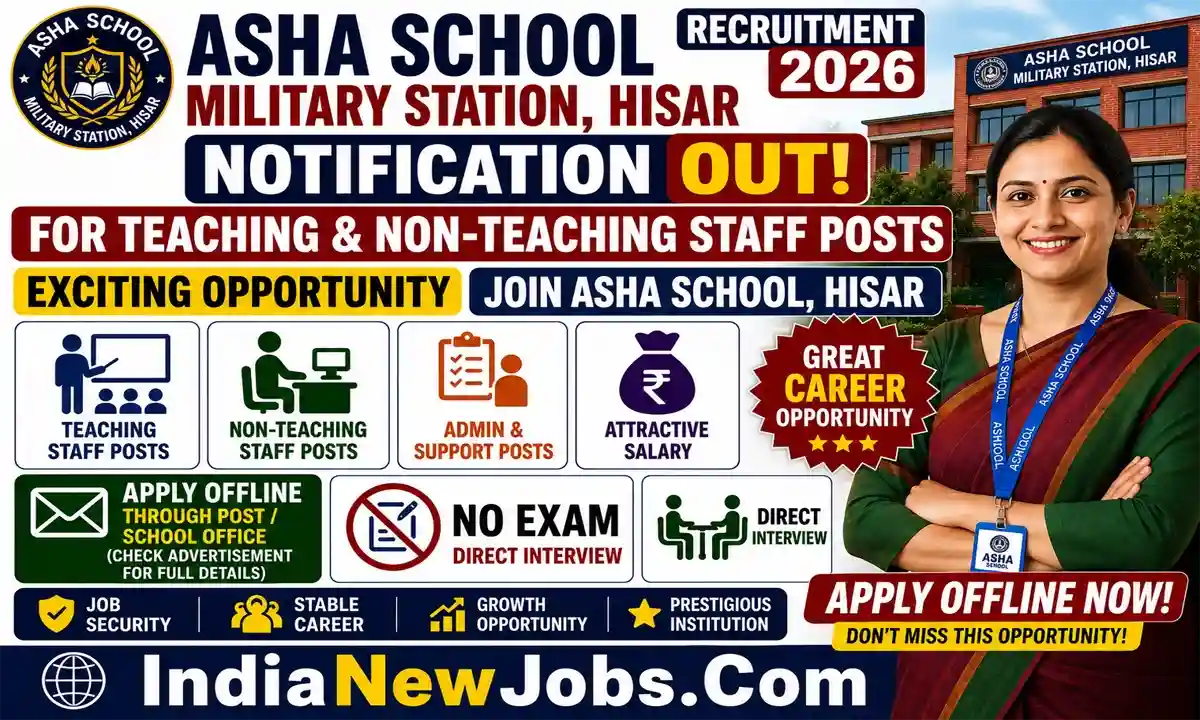 Asha School Military Station Hisar Recruitment 2026