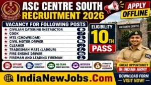 Army ASC Centre South Recruitment 2026 Apply Offline for 62 Posts