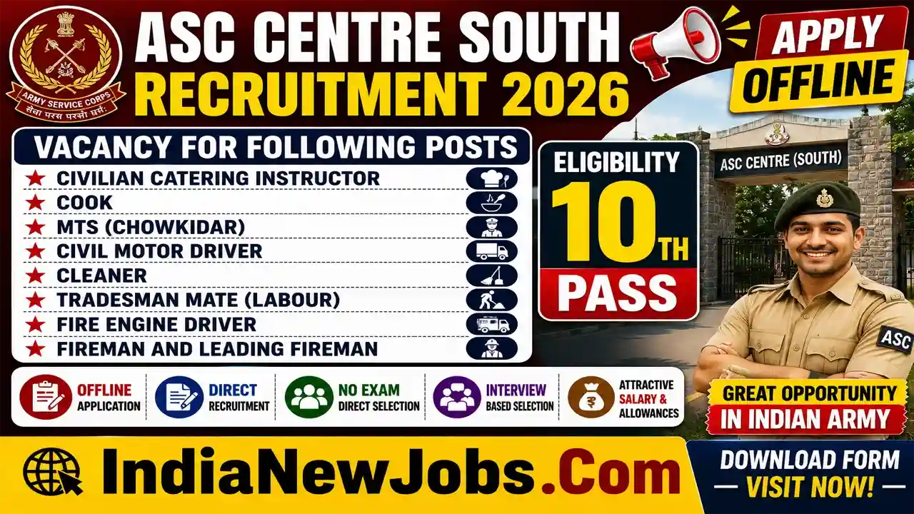 Army ASC Centre South Recruitment 2026 Apply Offline for 62 Posts